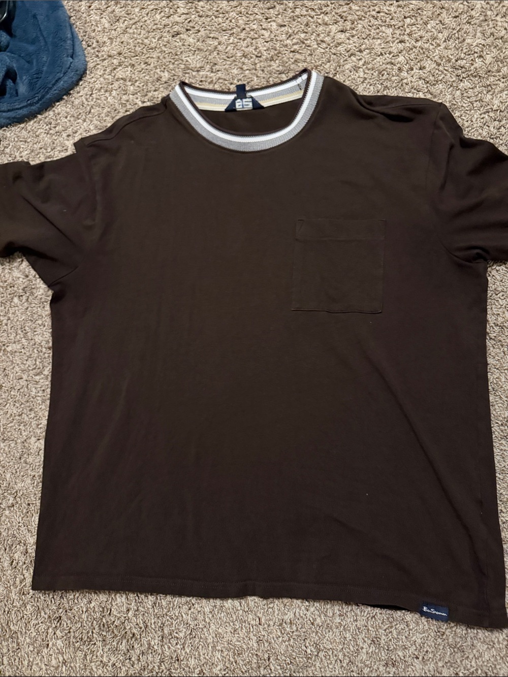 Ben Sherman Brown Short Sleeve Pocket Tee with Contrast Collar